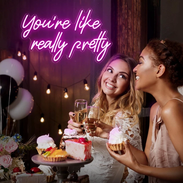 Alt view image 7 of 7 - You're Like Really Pretty Neon Sign, Pink Neon Sign for Wall Decor | You're Like Really Pretty Sign for Girls Bedroom, Party, Salon - Best Gifts for Birthday, Christmas