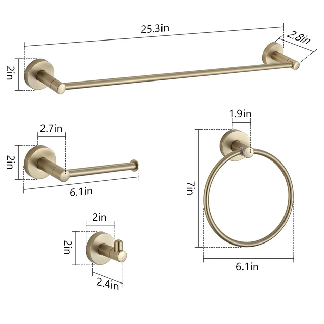 Alt view image 6 of 6 - Bathroom Accessory Set Brushed Gold 4 Pieces Towel Rack Set