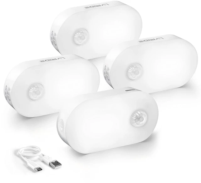 Main image of Rechargeable Battery Night Light with Motion Sensor, Portable, Auto-Off, Dimmable for Bathroom, Bedroom, Kitchen, Stairs, Hallway, Pets, Travel, 4-Pack, Cool White