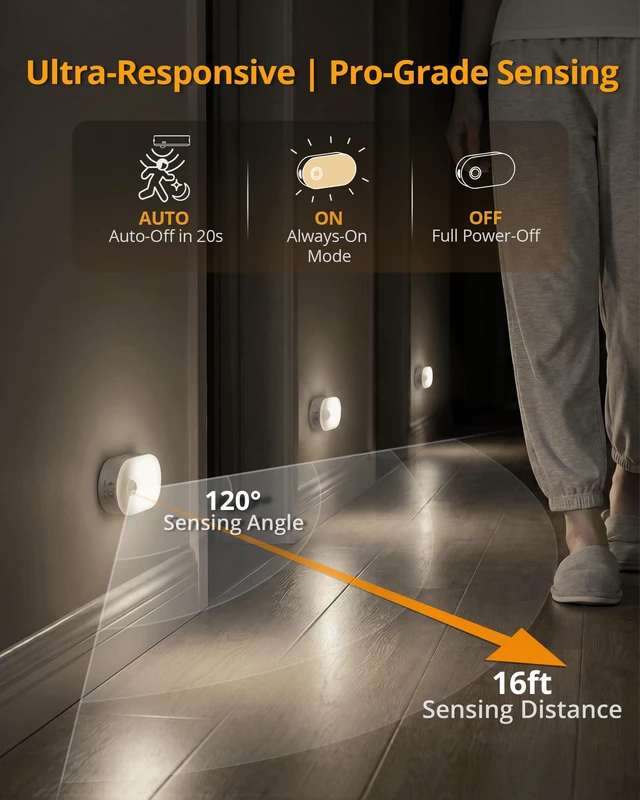 Alt view image 2 of 7 - Rechargeable Battery Night Light with Motion Sensor, Portable, Auto-Off, Dimmable for Bathroom, Bedroom, Kitchen, Stairs, Hallway, Pets, Travel, 4-Pack, Cool White
