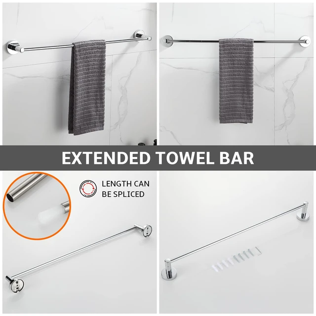 Alt view image 2 of 7 - Bathroom Accessory Set Chrome 4 Pieces Bathroom Towel Rack 24 Inches Adjustable Bathroom Hardware Set