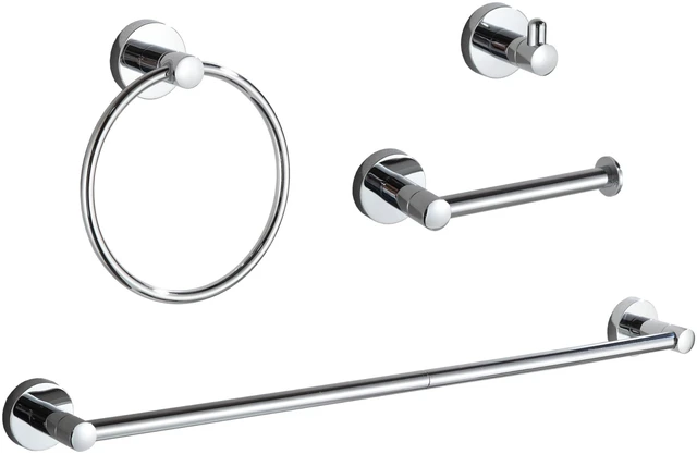 Main image of Bathroom Accessory Set Chrome 4 Pieces Bathroom Towel Rack 24 Inches Adjustable Bathroom Hardware Set