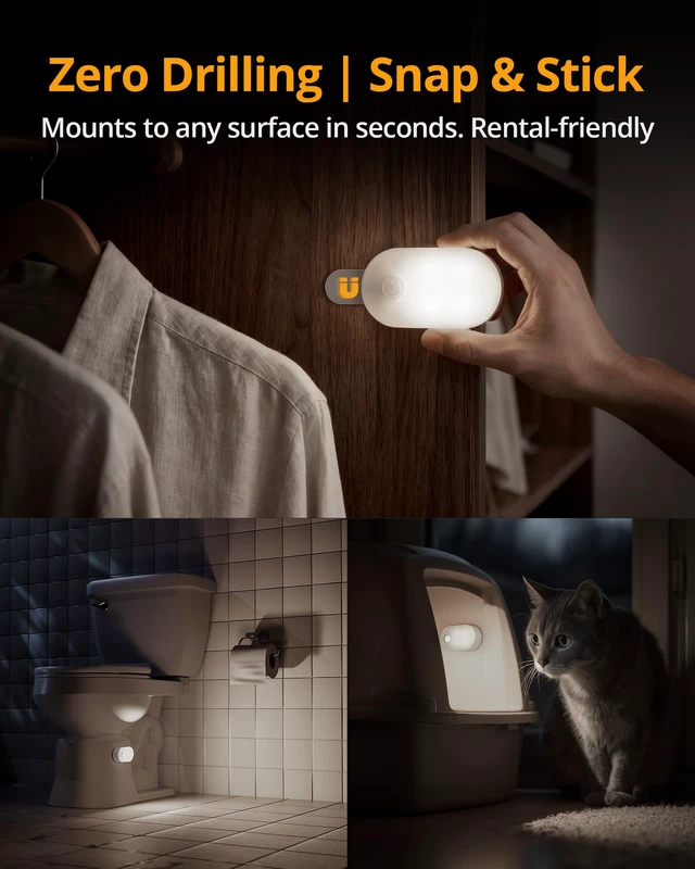 Alt view image 7 of 7 - Rechargeable Battery Night Light with Motion Sensor, Portable, Auto-Off, Dimmable for Bathroom, Bedroom, Kitchen, Stairs, Hallway, Pets, Travel, 4-Pack, Cool White