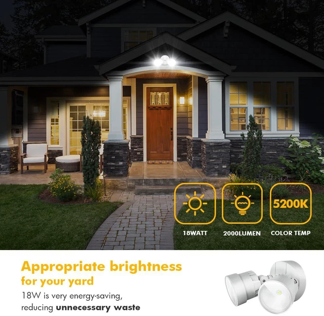 Alt view image 3 of 7 - 2 Packs P6221B 2000 Lumen 18 Watt 28 LED Dual-Head Flood Light Outdoor, Waterproof Exterior Security Wall Light for Patio, Garden,Yard-White