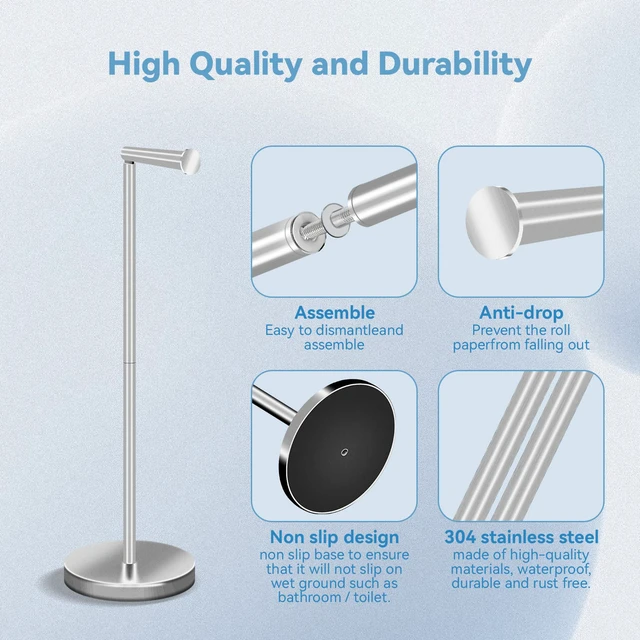 Alt view image 3 of 7 - Toilet Paper Holder Stand, Bathroom Free Standing Toilet Paper Holders with Reserve Storage 3-4 Toilet Paper Rolls, 22-inch Stainless Steel Toilet Paper Holder Stand (Brushed) (Pack of 2)