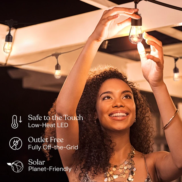 Alt view image 5 of 6 - Ambience Pro Super Bright Solar - 48 Ft Remote Control Outdoor String Lights with Shatterproof Commercial Grade LED S14 Edison Bulbs, Waterproof Patio Light for Deck, 4W Soft White, 15 Bulbs