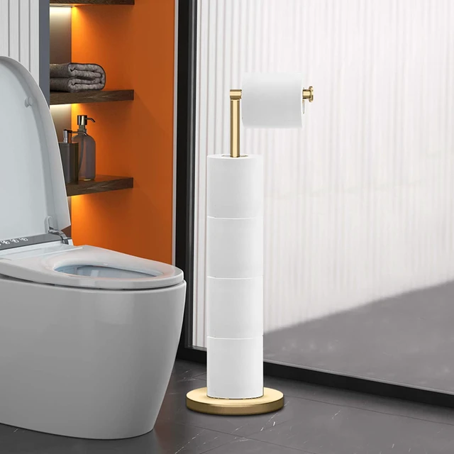 Alt view image 4 of 7 - Toilet Paper Holder Stand, Bathroom Free Standing Toilet Paper Holder with Reserve Storage 3-4 Toilet Paper Rolls (Golden) (Pack of 2)