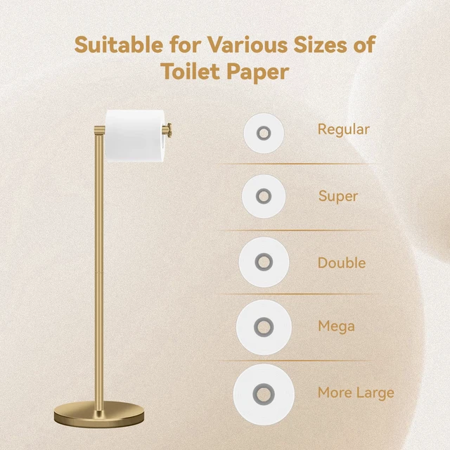 Alt view image 6 of 7 - Toilet Paper Holder Stand, Bathroom Free Standing Toilet Paper Holder with Reserve Storage 3-4 Toilet Paper Rolls (Golden) (Pack of 2)