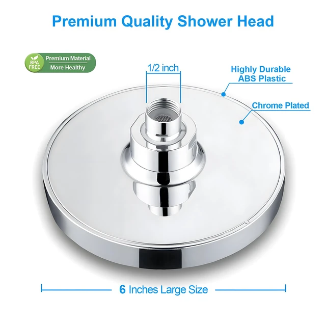 Alt view image 4 of 6 - 6" High Pressure Rain Shower Head, Luxury Polished Chrome Finish 6 Inch Fixed Bathroom Showerhead, Adjustable Replacement, 90 Anti-Clog Nozzles, Removable Restrictor, Tool-Free Easy Install