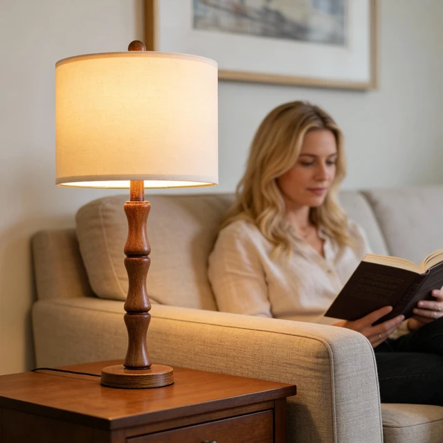 Alt view image 5 of 7 - 20.5" Rustic Table Lamps Set of 2, Farmhouse Nightstand Lamp with Wood Grain Resin Base & Linen Shade, Small Bedside Lamp for Bedroom, Living Room & Apartment Décor- Ideal for Small Spaces