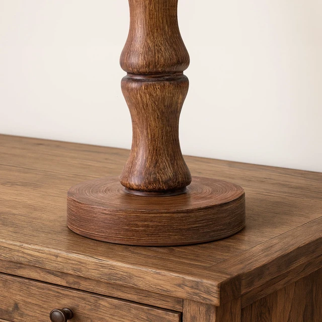 Alt view image 4 of 7 - 20.5" Rustic Table Lamps Set of 2, Farmhouse Nightstand Lamp with Wood Grain Resin Base & Linen Shade, Small Bedside Lamp for Bedroom, Living Room & Apartment Décor- Ideal for Small Spaces
