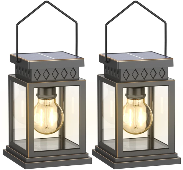 Main image of 2 Pack Farmhouse Solar Lanterns,Glass Solar Lights Bulb,Outdoor Waterproof Upgraded Solar and 2 AA Batteries Powered, for Outside Porch, Patio and Indoor Tables, Mantelpiece