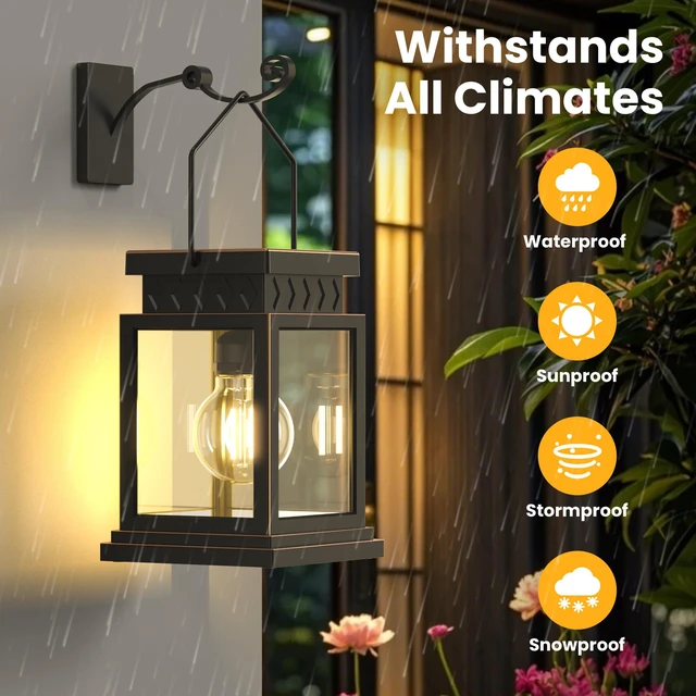 Alt view image 2 of 7 - 2 Pack Farmhouse Solar Lanterns,Glass Solar Lights Bulb,Outdoor Waterproof Upgraded Solar and 2 AA Batteries Powered, for Outside Porch, Patio and Indoor Tables, Mantelpiece