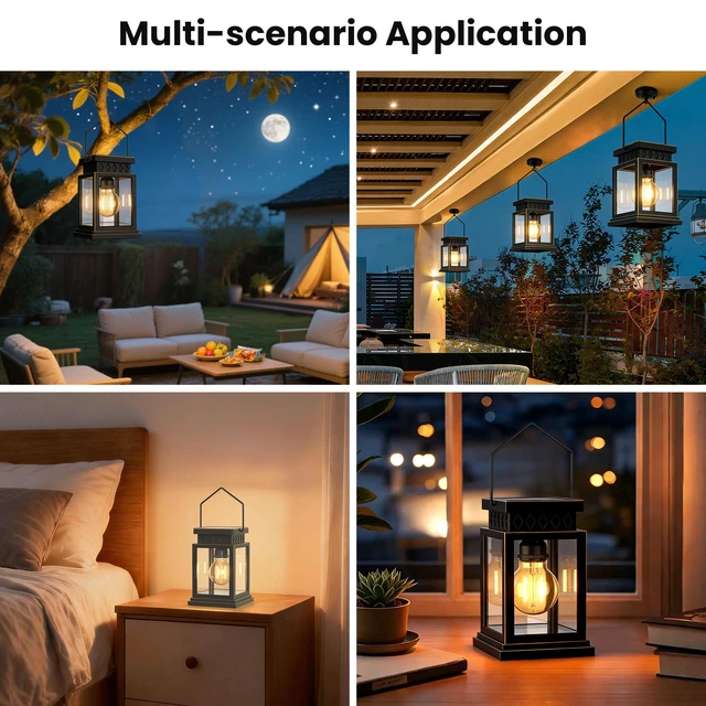 Alt view image 3 of 7 - 2 Pack Farmhouse Solar Lanterns,Glass Solar Lights Bulb,Outdoor Waterproof Upgraded Solar and 2 AA Batteries Powered, for Outside Porch, Patio and Indoor Tables, Mantelpiece