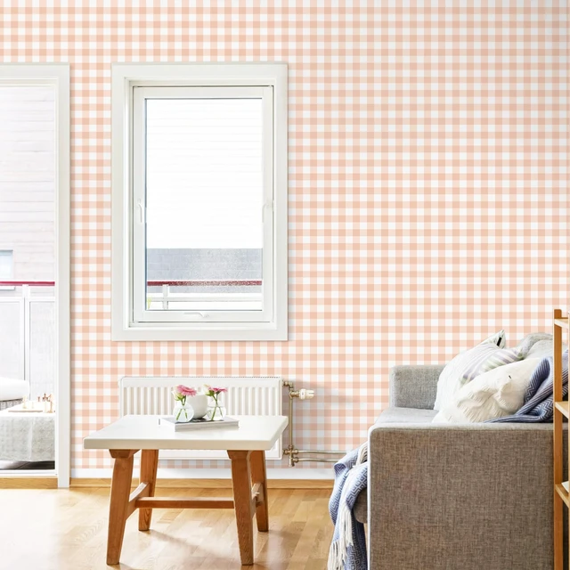 Alt view image 2 of 7 - Orange Peel and Stick Wallpaper Gingham Checkered 17.3''×393'' Orange Plaid Contact Paper for Cabinets Self Adhesive Removable Wallpaper Waterproof Bathroom Bedroom Nursery Cute Wall Decor