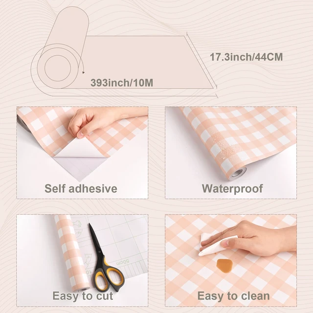 Alt view image 3 of 7 - Orange Peel and Stick Wallpaper Gingham Checkered 17.3''×393'' Orange Plaid Contact Paper for Cabinets Self Adhesive Removable Wallpaper Waterproof Bathroom Bedroom Nursery Cute Wall Decor