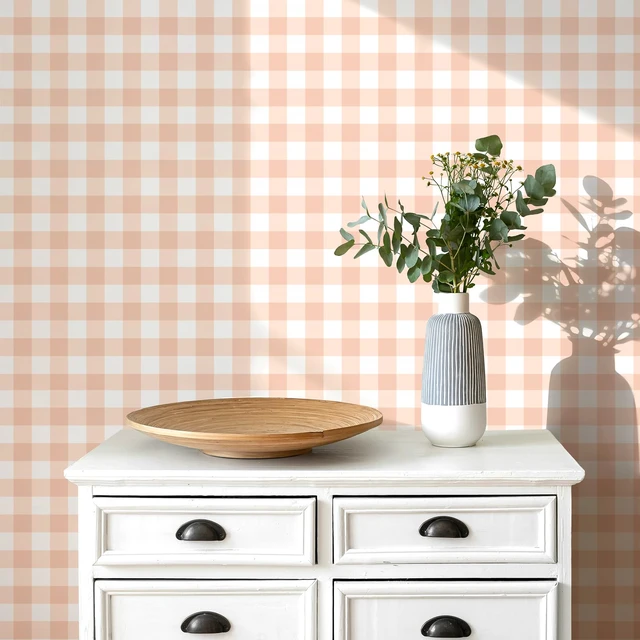Alt view image 4 of 7 - Orange Peel and Stick Wallpaper Gingham Checkered 17.3''×393'' Orange Plaid Contact Paper for Cabinets Self Adhesive Removable Wallpaper Waterproof Bathroom Bedroom Nursery Cute Wall Decor