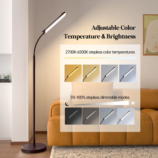 Alt view image 3 of 7 - LED Floor Lamp, 18W Super Bright Floor Lamp for Living Room, Adjustable Stepless Colors & Brightness Standing Lamp, Eye Caring Reading Light with Remote& Touch Control for Bedroom Office