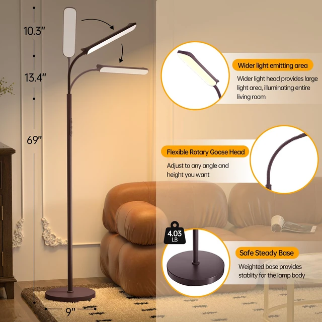 Alt view image 4 of 7 - LED Floor Lamp, 18W Super Bright Floor Lamp for Living Room, Adjustable Stepless Colors & Brightness Standing Lamp, Eye Caring Reading Light with Remote& Touch Control for Bedroom Office