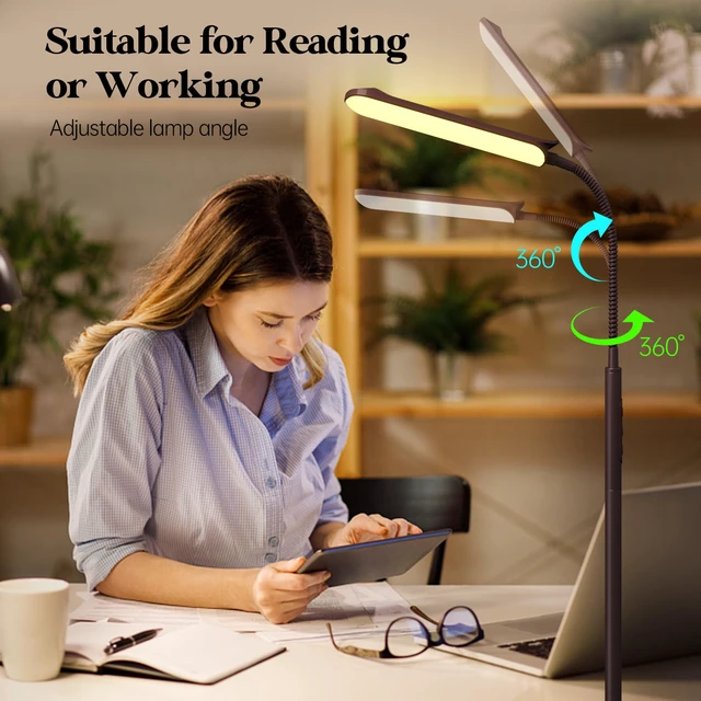 Alt view image 6 of 7 - LED Floor Lamp, 18W Super Bright Floor Lamp for Living Room, Adjustable Stepless Colors & Brightness Standing Lamp, Eye Caring Reading Light with Remote& Touch Control for Bedroom Office