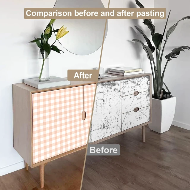 Alt view image 6 of 7 - Orange Peel and Stick Wallpaper Gingham Checkered 17.3''×393'' Orange Plaid Contact Paper for Cabinets Self Adhesive Removable Wallpaper Waterproof Bathroom Bedroom Nursery Cute Wall Decor