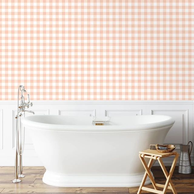 Alt view image 5 of 7 - Orange Peel and Stick Wallpaper Gingham Checkered 17.3''×393'' Orange Plaid Contact Paper for Cabinets Self Adhesive Removable Wallpaper Waterproof Bathroom Bedroom Nursery Cute Wall Decor