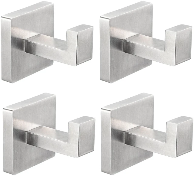 Main image of 4-Pack Towel Hooks Hand Towel Holder Bathroom Robe Hanger Silver Brushed Silver Square Coat Hook Wall Mount Heavy Duty Stainless Steel Hat Hook for Living Room Bedroom Kitchen Closet