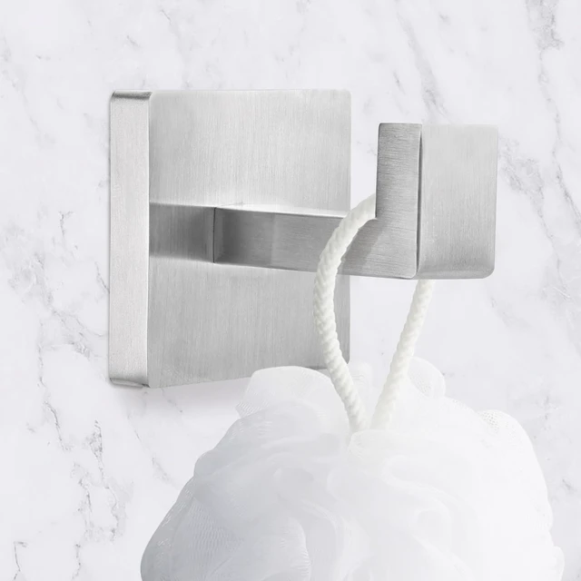 Alt view image 2 of 7 - 4-Pack Towel Hooks Hand Towel Holder Bathroom Robe Hanger Silver Brushed Silver Square Coat Hook Wall Mount Heavy Duty Stainless Steel Hat Hook for Living Room Bedroom Kitchen Closet