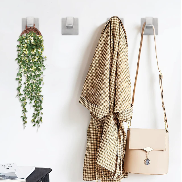 Alt view image 4 of 7 - 4-Pack Towel Hooks Hand Towel Holder Bathroom Robe Hanger Silver Brushed Silver Square Coat Hook Wall Mount Heavy Duty Stainless Steel Hat Hook for Living Room Bedroom Kitchen Closet