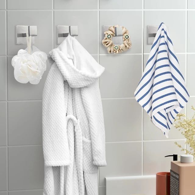 Alt view image 5 of 7 - 4-Pack Towel Hooks Hand Towel Holder Bathroom Robe Hanger Silver Brushed Silver Square Coat Hook Wall Mount Heavy Duty Stainless Steel Hat Hook for Living Room Bedroom Kitchen Closet