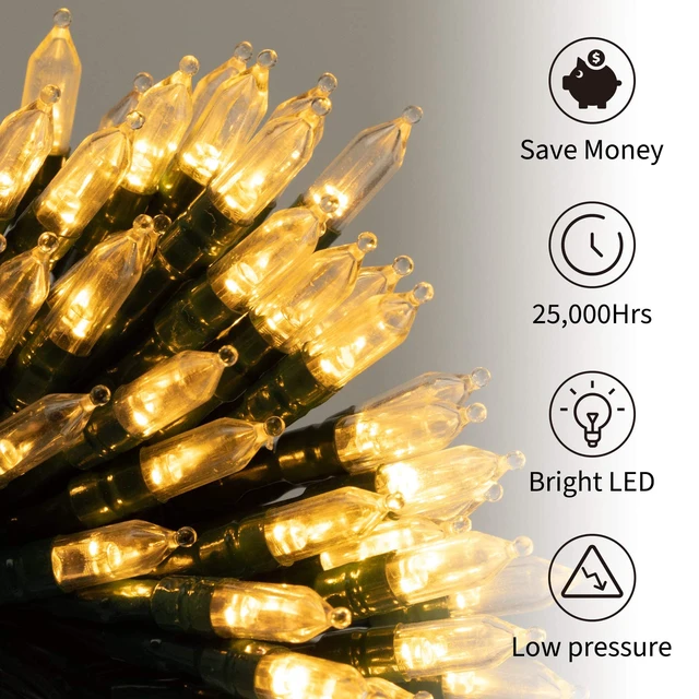 Alt view image 2 of 7 - 2 Pack Christmas Mini Lights, 75 Feet 200 LED Warm White String Lights 8 Light Modes Connectable Clear Bulbs Fairy Lights Plug in for Outdoor Indoor Xmas Trees Garland Wreath Holiday Decorations