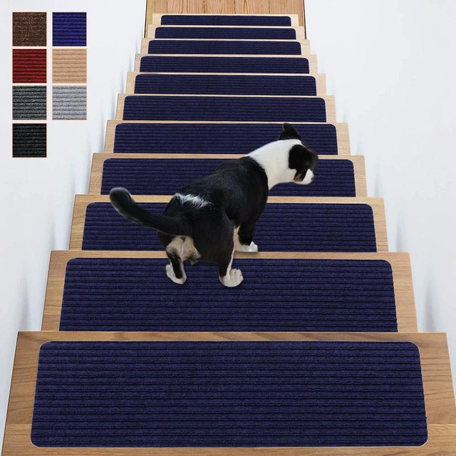 Main image of Stair Treads for Wooden Steps 16 Pack 8"x30" Non-Slip Carpet Runner Indoor with TPE Backing & Reusable Adhesive Anti-Skid Safety Rug for Kids/Elder/Pet-Friendly Home Navy Blue