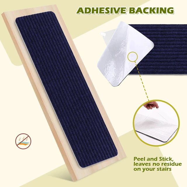 Alt view image 5 of 7 - Stair Treads for Wooden Steps 16 Pack 8"x30" Non-Slip Carpet Runner Indoor with TPE Backing & Reusable Adhesive Anti-Skid Safety Rug for Kids/Elder/Pet-Friendly Home Navy Blue
