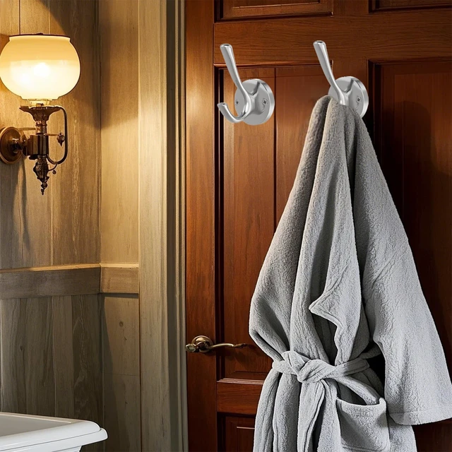 Alt view image 3 of 7 - Brushed Nickel Wall Hooks, 6 Pack Coat Robe Hook Heavy Duty Metal Double Bath Hook Wall Mounted, Hand Towel Hooks for Cubicle Bathroom Kitchen Closet Garage