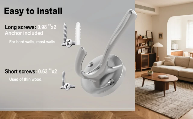 Alt view image 7 of 7 - Brushed Nickel Wall Hooks, 6 Pack Coat Robe Hook Heavy Duty Metal Double Bath Hook Wall Mounted, Hand Towel Hooks for Cubicle Bathroom Kitchen Closet Garage