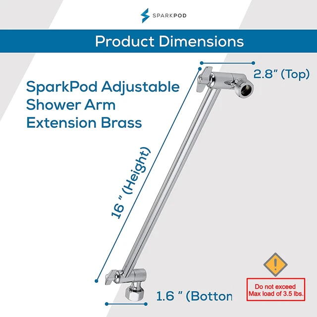 Alt view image 2 of 6 - 16" Extension Arm, Adjustable Height & Angle, Polished Chrome Adjustable Height & Angle, Sturdy Lock, Universal Connection, Transform your showers into rain shower experience