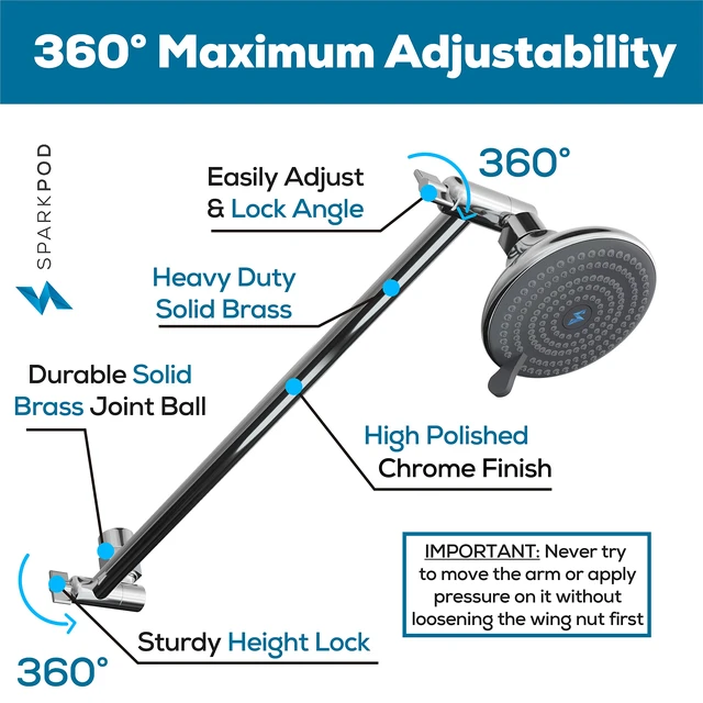 Alt view image 3 of 6 - 16" Extension Arm, Adjustable Height & Angle, Polished Chrome Adjustable Height & Angle, Sturdy Lock, Universal Connection, Transform your showers into rain shower experience