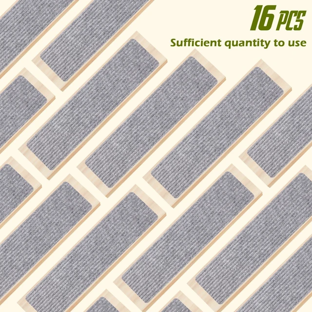 Alt view image 3 of 7 - Carpet Stair Treads 16 Pack 8"x30" Non-Slip for Indoor Wooden Steps - TPE Backing & Anti-Skid Polyester Surface with Reusable Adhesive, Safety Runner Rug for Kids/Elder/Pet - Light Grey