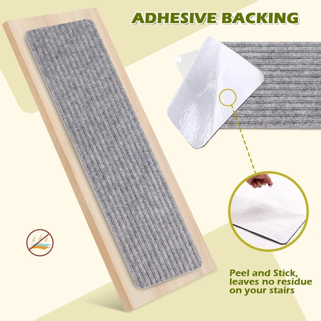 Alt view image 5 of 7 - Carpet Stair Treads 16 Pack 8"x30" Non-Slip for Indoor Wooden Steps - TPE Backing & Anti-Skid Polyester Surface with Reusable Adhesive, Safety Runner Rug for Kids/Elder/Pet - Light Grey