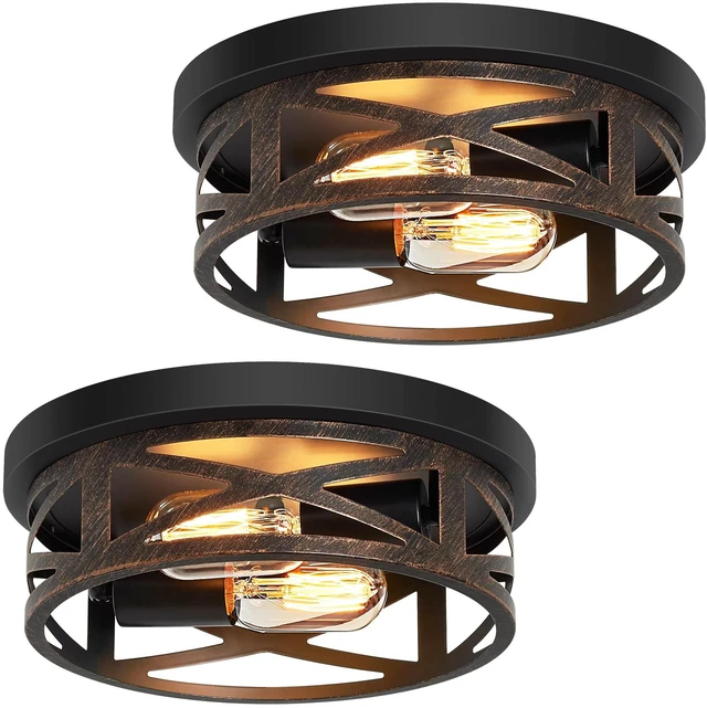 Main image of 2 Pack Flush Mount Ceiling Light,Farmhouse Hallway Lighting Fixtures,Industrial Light Fixtures Ceiling Mount for Kitchen,Entryway,Bedroom,E26 Base