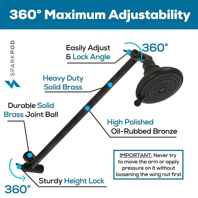 Alt view image 3 of 5 - 16" Extension Arm, Adjustable Height & Angle, Oil-Rubbed Bronze Adjustable Height & Angle, Sturdy Lock, Universal Connection, Transform your showers into rain shower experience