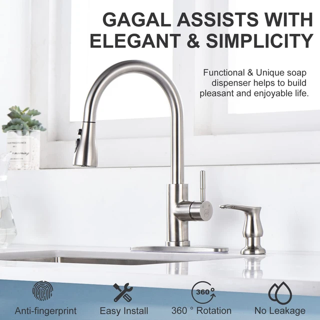 Alt view image 2 of 7 - Kitchen Sink Soap Dispenser with 17 OZ Bottle - Brushed Nickel Built in Soap Dispenser for Kitchen Sink, Lotion Dispenser for Kitchen Sink, Refill from The Top, G086BN