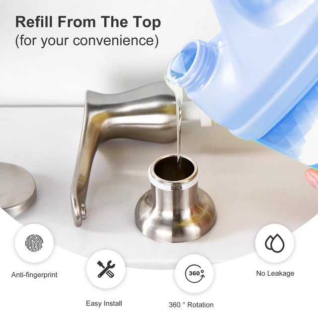 Alt view image 4 of 7 - Kitchen Sink Soap Dispenser with 17 OZ Bottle - Brushed Nickel Built in Soap Dispenser for Kitchen Sink, Lotion Dispenser for Kitchen Sink, Refill from The Top, G086BN
