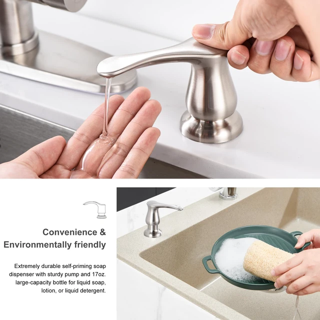 Alt view image 5 of 7 - Kitchen Sink Soap Dispenser with 17 OZ Bottle - Brushed Nickel Built in Soap Dispenser for Kitchen Sink, Lotion Dispenser for Kitchen Sink, Refill from The Top, G086BN