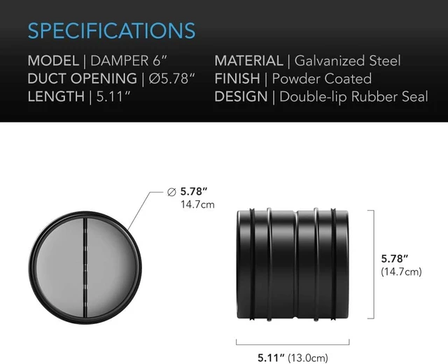 Alt view image 4 of 4 - 6" Backdraft Damper, One-Way Airflow Ducting Insert with Spring-Loaded Folding Blades for 6 Ducting in Range Hoods and Bathrooms Fans (Pack of 2)