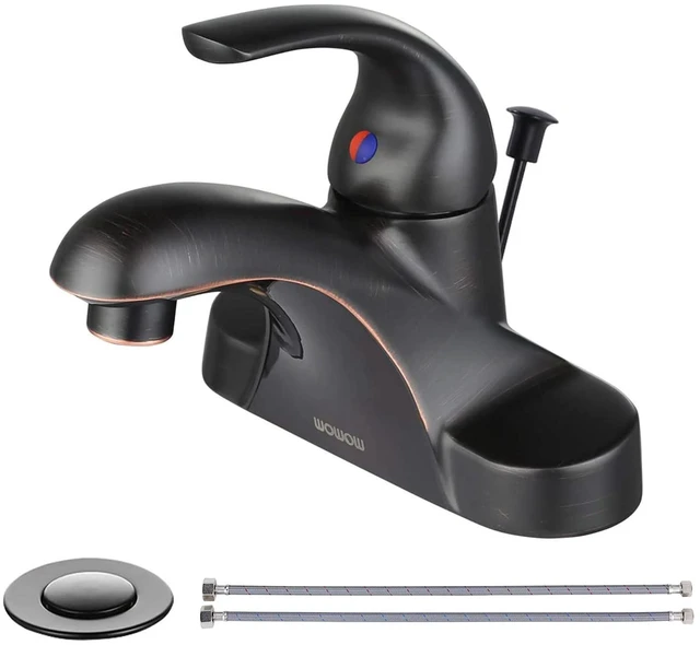 Main image of Single Handle Commercial Bathroom Faucet Oiled Rubbed Bronze 4 inch Centerset Bathroom Basin Sink Faucets One Handle Vanity Faucets Basin Mixer Tap with Lift Rod Drain Assembly