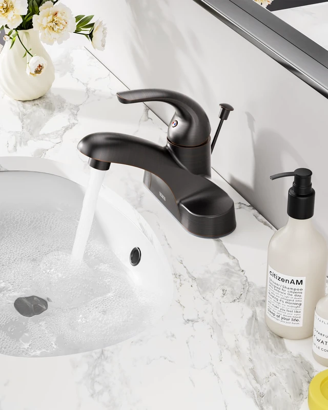 Alt view image 2 of 7 - Single Handle Commercial Bathroom Faucet Oiled Rubbed Bronze 4 inch Centerset Bathroom Basin Sink Faucets One Handle Vanity Faucets Basin Mixer Tap with Lift Rod Drain Assembly