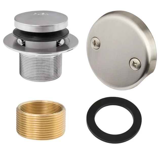 Main image of Tip-Toe Tub Trim Set with Two-Hole Overflow Faceplate, Replacement Bath Drain Trim Kit with 2-Hole Overflow Faceplate and Universal Fine/Coarse Thread (Brushed Nickel)