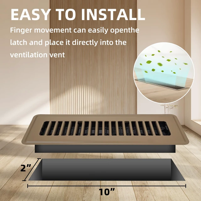 Alt view image 3 of 7 - Floor Register 2x10, 4 Pack Floor Vent Covers for Home Floor Heavy Duty Steel Walkable Floor Vents Air Vent Covers for Sidewall and Floor, Brown