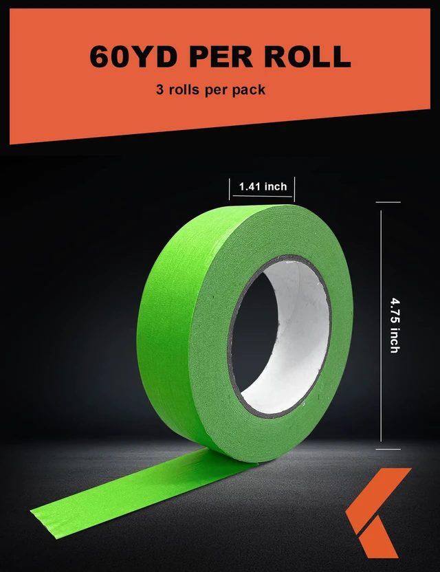 Alt view image 2 of 6 - Painters Tape for Cars - Green, No Residue, Automotive Masking Tape - Heat Resistant for Paint Booth, 1.4 Inches x 60 Yards, 3 Rolls